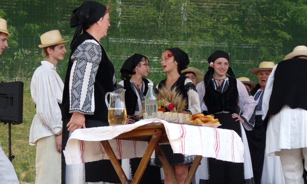 Jóvenes en trajes tradicionales en la Feria de Găina
